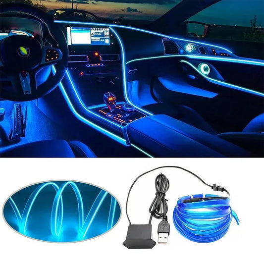 5M LED Car Interior Decoration Light USB Drive Ambient Lamp EL Wiring Neon Strip For Auto DIY Flexible Ambient Lighting